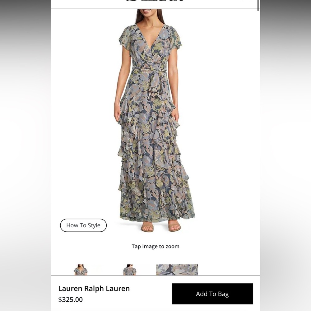 Lauren Ralph Lauren Floral Georgette V-Neck Short Flutter Sleeve Ruffle A-Line
